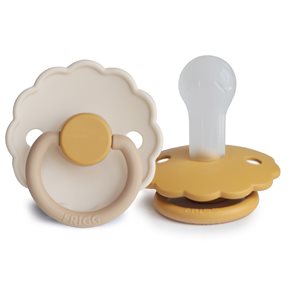 FRIGG Daisy - Round Silicone 2-Pack Pacifiers - Chamomile/Honey gold - Size 2